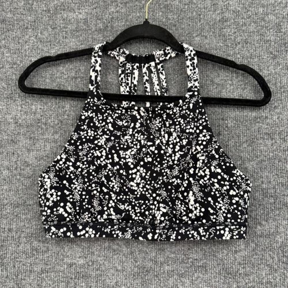 Lululemon Slide With Me Sports Bra Womens 6 Black White Polka Dot Strappy